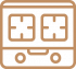 Simple brown line drawing of a gas stove with two burners and two control knobs.